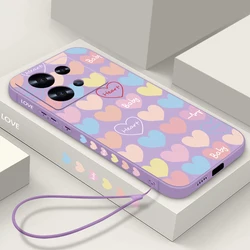 Colored Love Hearts Lanyard Case For Xiaomi Redmi Note 13 12 Pro 5G 11 10 14 Poco F6 X6 X5 Mi 11 Lite 5G NE 11T 13T Pro Cover