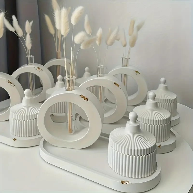 Round Arch Test Tube Vase Silicone Mold Set, Including Round Test Tube Vase Mold, Striped Jar Mold and Tray Mold DIY Home Decora