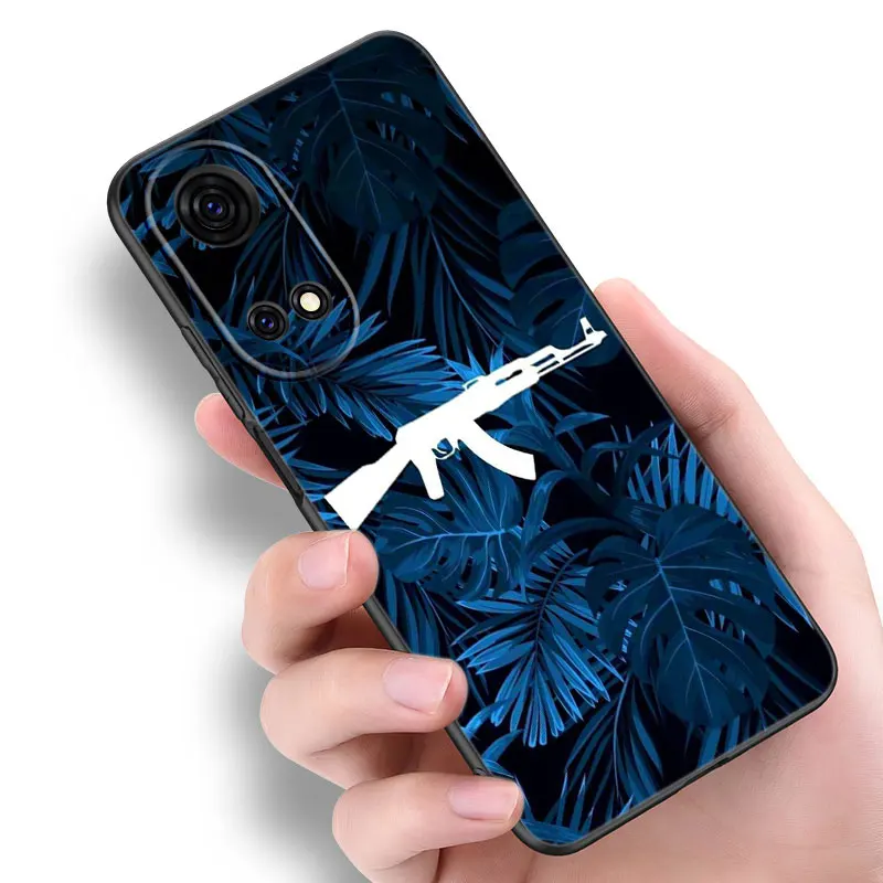 Weapons AK47 Gun Black Phone Case For Honor 70 90 200 Magic 4 5 6 Lite X5 X6A Plus X6 X6S X7A X7B X8 X8A X8B X9 4G X9A X9B 5G