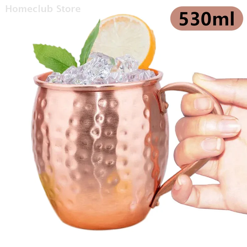 

530ml 100% Copper Moscow Mule Mug Cocktail Wine Cup Hammered Coppery Beer Mugs Coffee Mug Milk Cup Bar Cup Drinkware Durable