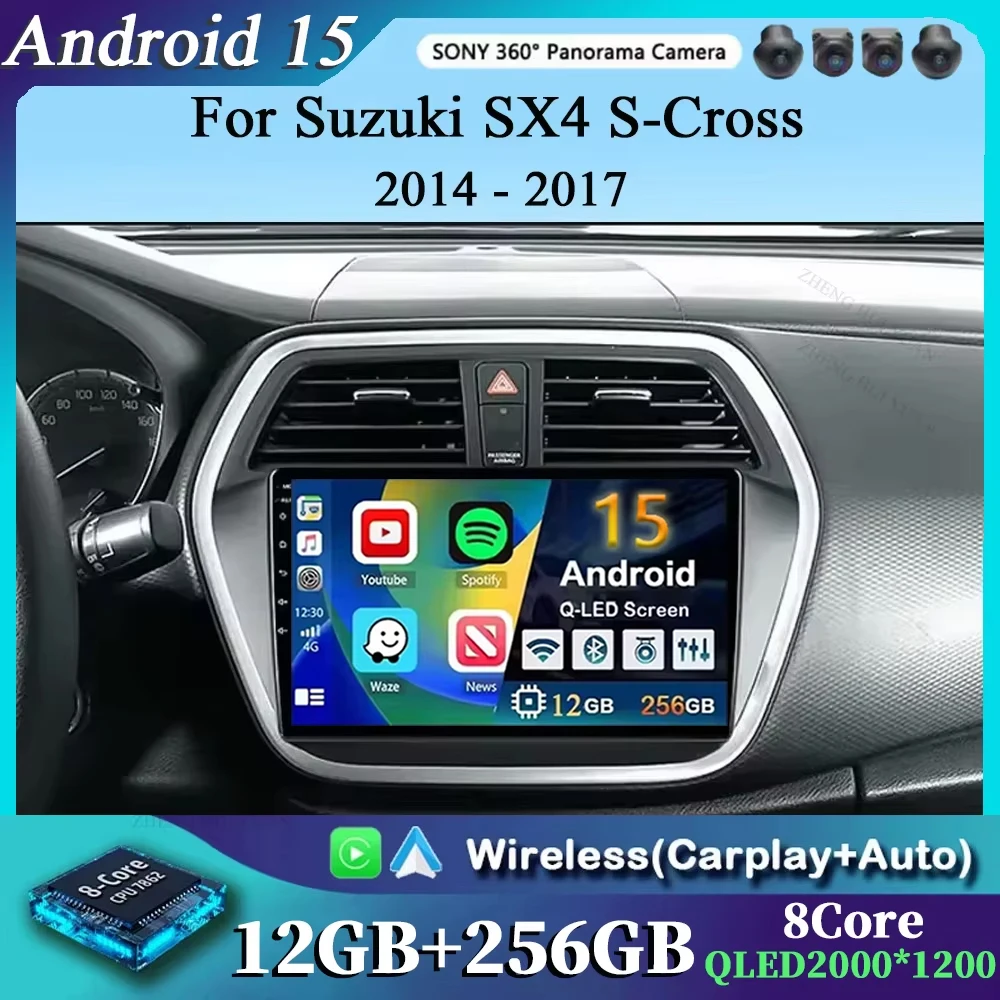 

Android 15 Автомобильный радиоприемник Carplay Auto видео для Suzuki SX4 S-Cross 2014 2015 2016 2017, мультимедийный плеер, стерео GPS, WIFI + 4G беспроводной