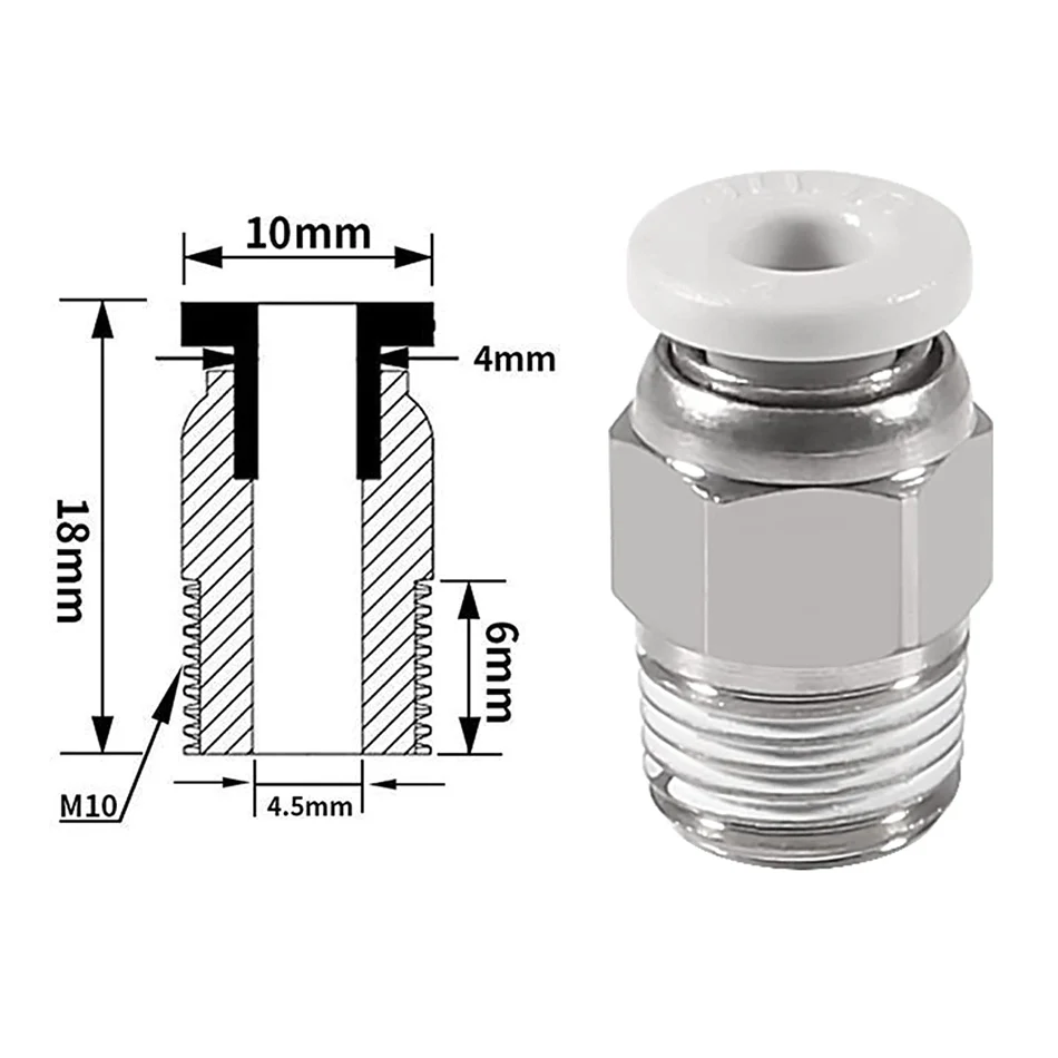 12Pcs PC4-M10 Mâle Droit Pneumatique DeliTube Push in Raccord Rapide Connecteur + 12Pcs Pneumatique Connecteur réinitialisation pour Extrudeuse