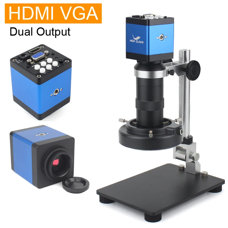 

13MP VGA HDMI Video Microscope Camera 1080P + Zoom 1-130X C-mount Lens + Brightness Adjustable Light Big Vision For Phone Repair