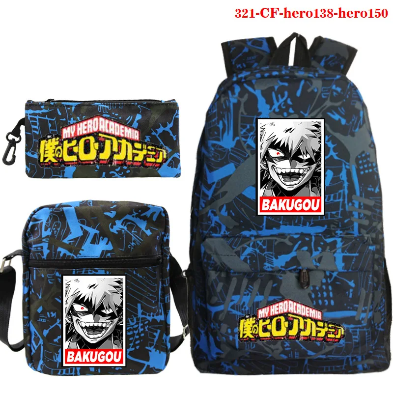 Anime My Hero Academia Backpack 3Pcs/set Students Boku No Hero Academia School Bag Boys Girls Funny Cartoon Bookbag Travel Bags