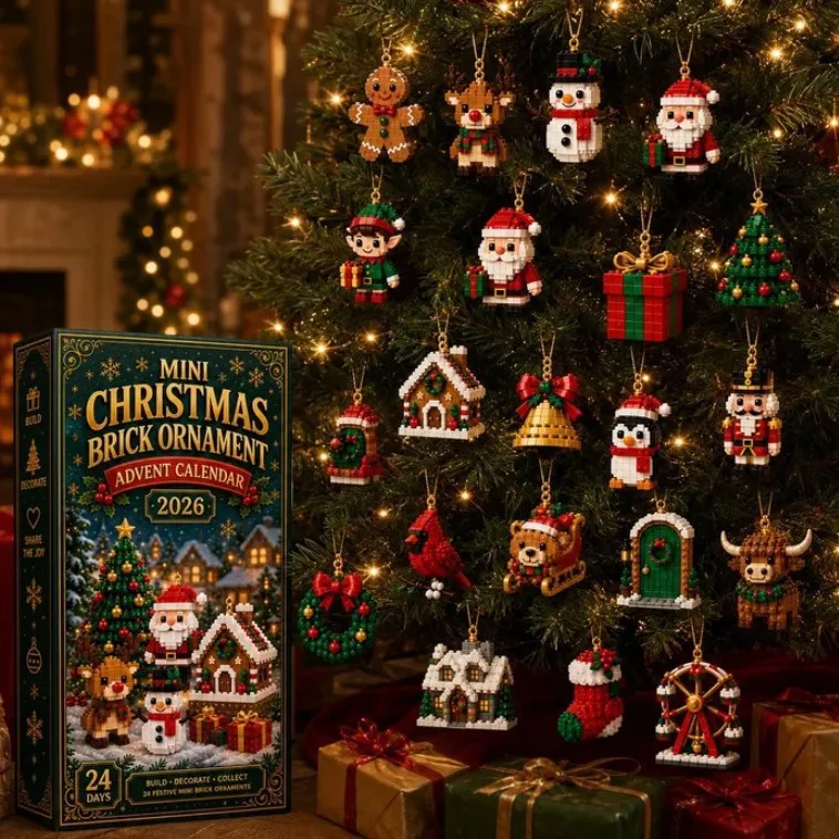 24-Day Mini Christmas Brick Ornament Advent Calendar,Acrylic Bricks Hanging Figurine Xmas Tree Decor Gift, Holiday Countdown image 3
