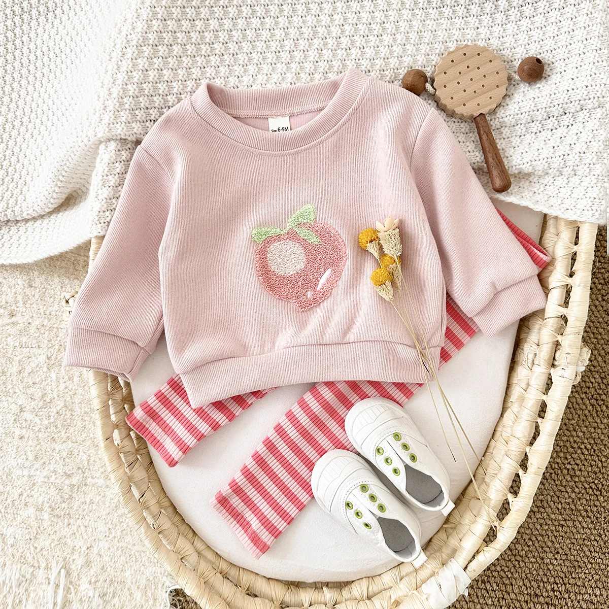 Baby Mädchen Hosen Top Sets Langarm Kleinkind Infant Outfits Nette Pfirsich 2Pcs Kinder Herbst Baby Kleidung Neugeborenen Frühling Sweatshirt