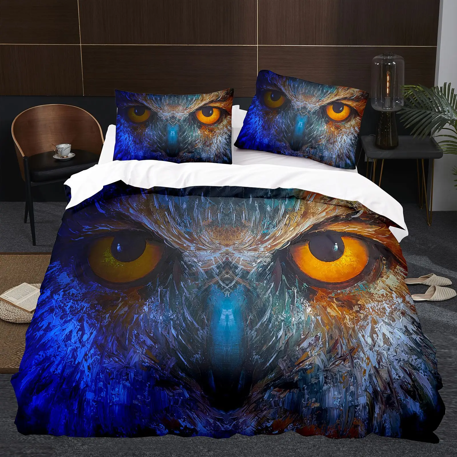 Owl Boys Youth Duvet Cover Set King Queen Cool Black Nighthawk Safari Wildlife Comforter Cover Bird Animal Polyester Bedding Set