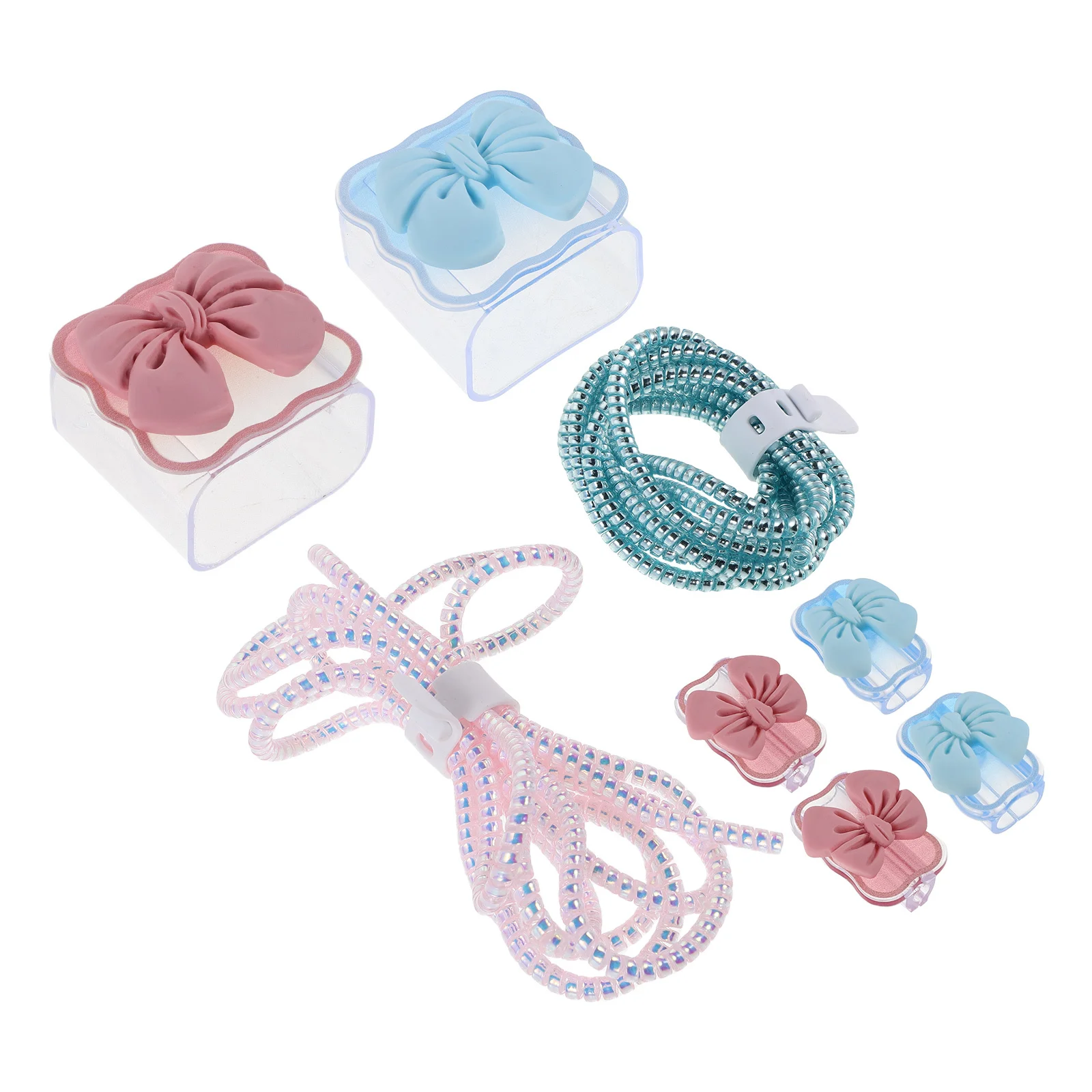 

2Pcs Data Cable Protection Sleeve Bowknot Design Flexible Eva Charging Cord Protector Anti-Break Spiral Cover for