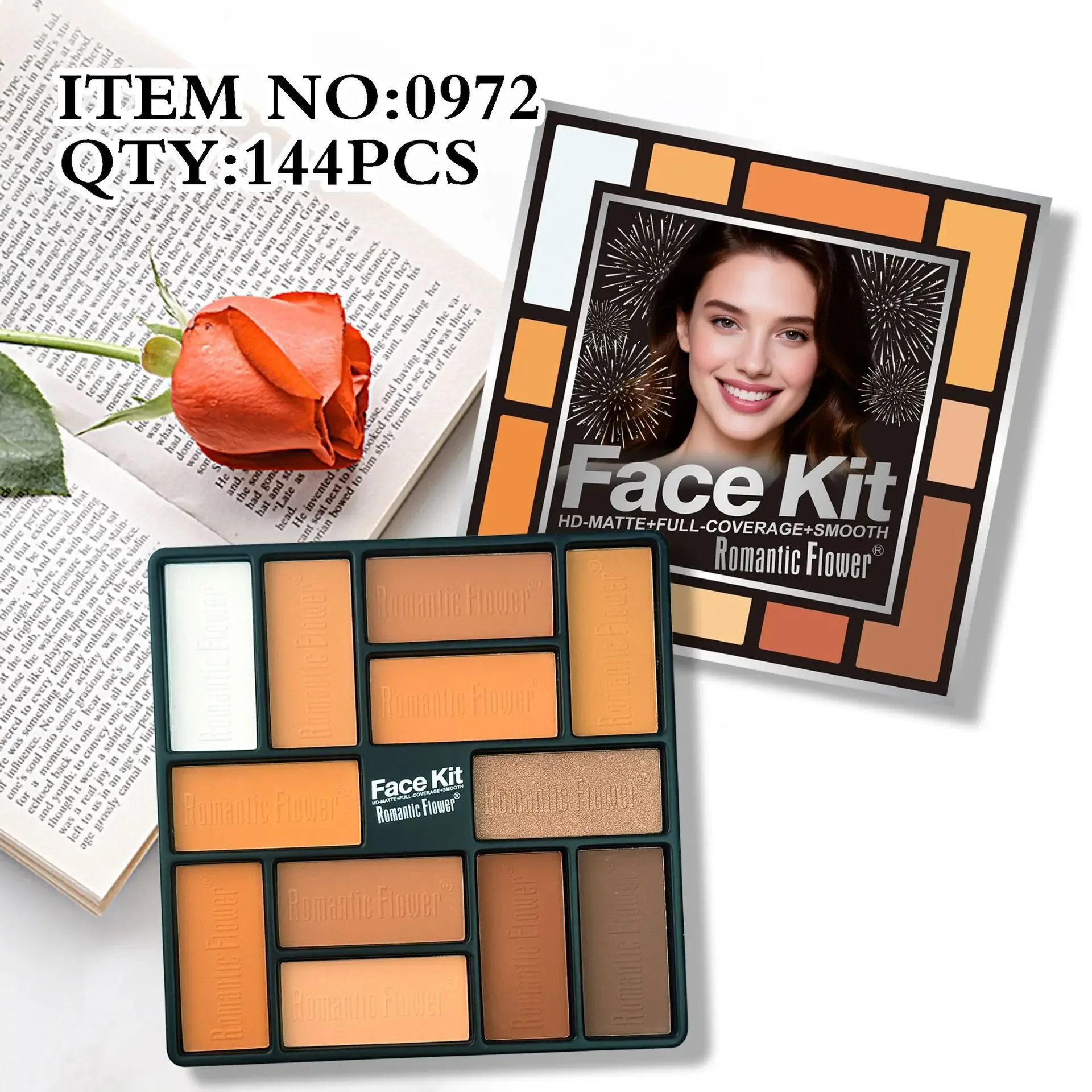 Romantyczna paleta do konturowania i rozświetlania z 12 kolorami, zestaw pudrów do makijażu twarzy do różu, bronzeru i rozświetlania