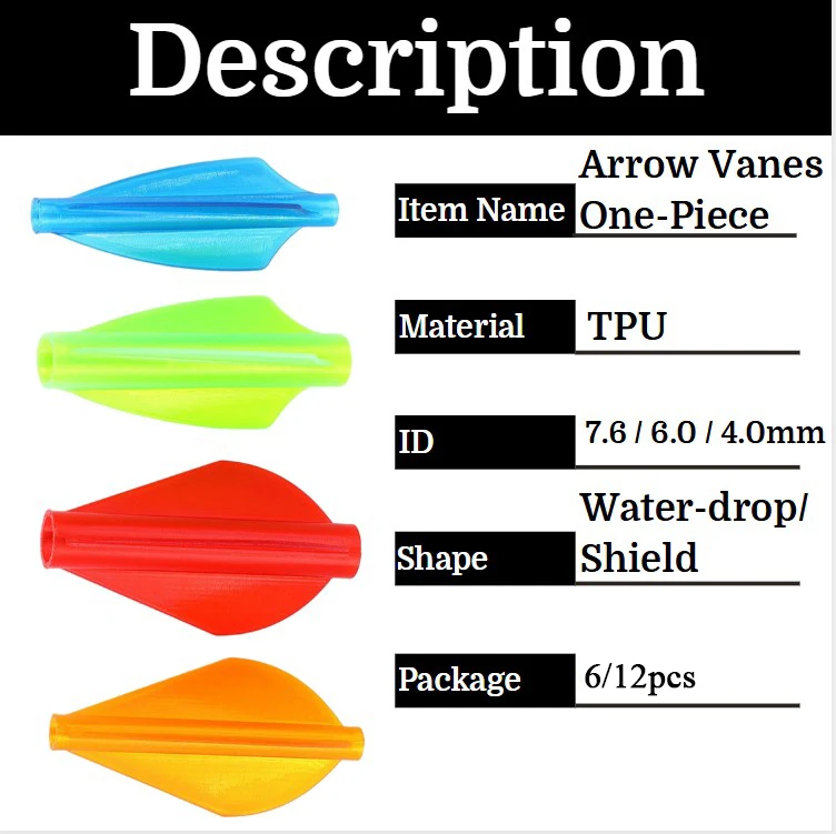 ขนนกธนู 6/12 ชิ้น ขนาด 1.75 นิ้ว วัสดุ TPU สำหรับก้านคาร์บอน ไม้ ไฟเบอร์กลาส ขนาด ID4.0/6.0/7.6 มม. ทนทาน เหมาะสำหรับฝึกซ้อมยิงธนู