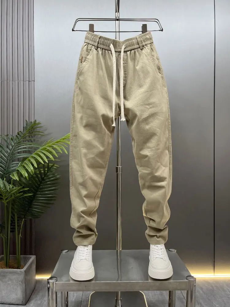 

Мужские повседневные брюки цвета хаки на флисовой подкладке, облегающие, однотонные, модные, осенне-зимние, длинные брюки с узкими штанинами