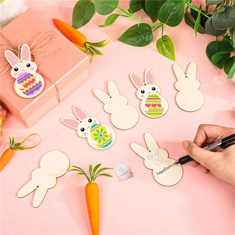 

A43F-50 Pcs Easter Wooden Bunny Cutouts 7 Inch Unfinished Peep Bunny Wood Slices Blank Hanging Ornaments Crafts Tags