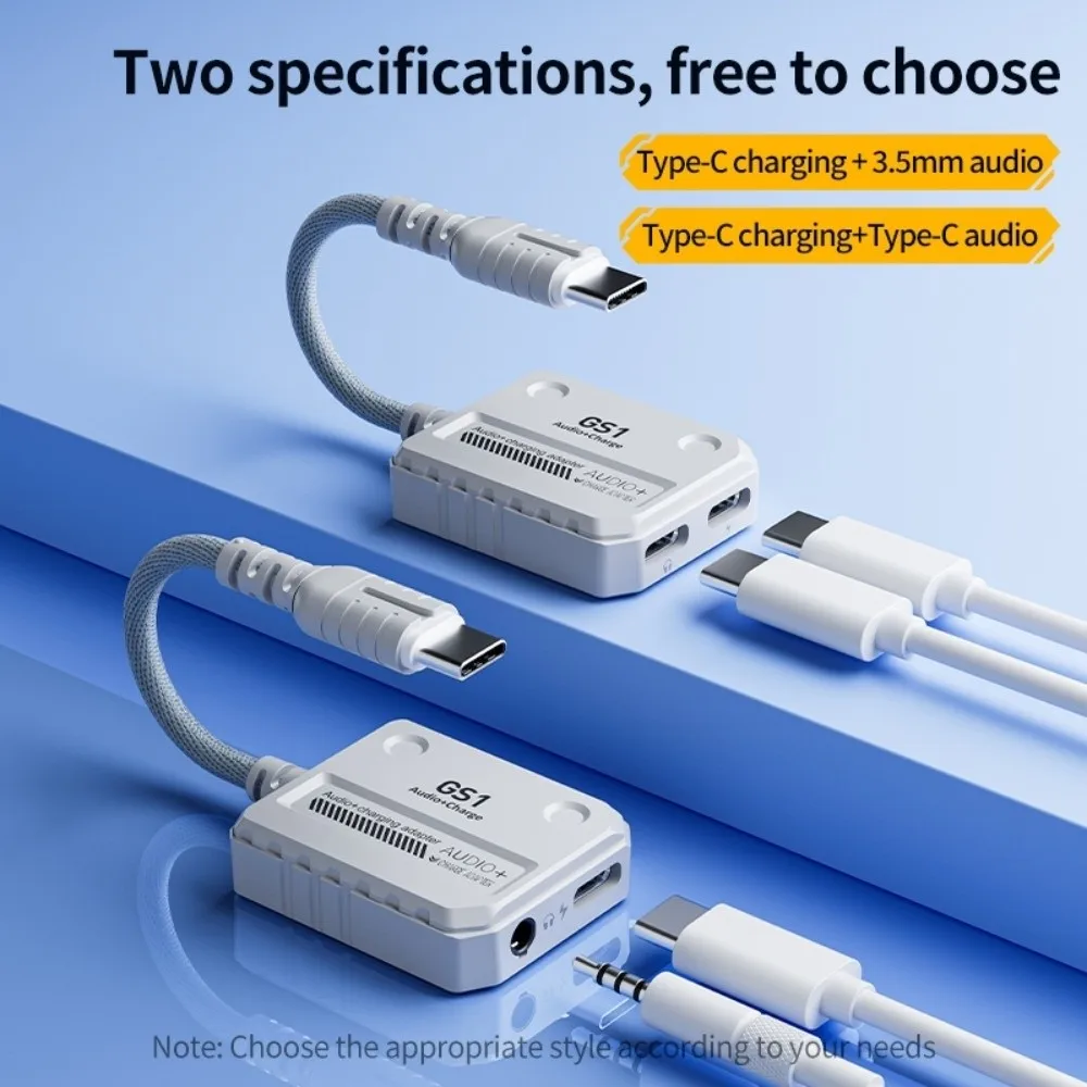 Type-C Interface 2 in 1 USB C Adapter 60W Double Port 2 in 1 Headphone Converter HiFi Sound Intelligent Chip Audio Adapter