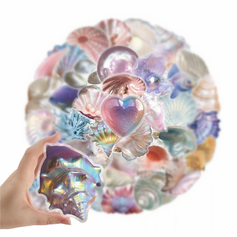 50pcs Cartoon Shell Graffiti Stickers Conch Pearl DIY Decoration for Kids Reward Stationery Notebook Water Cup Luggage Laptop