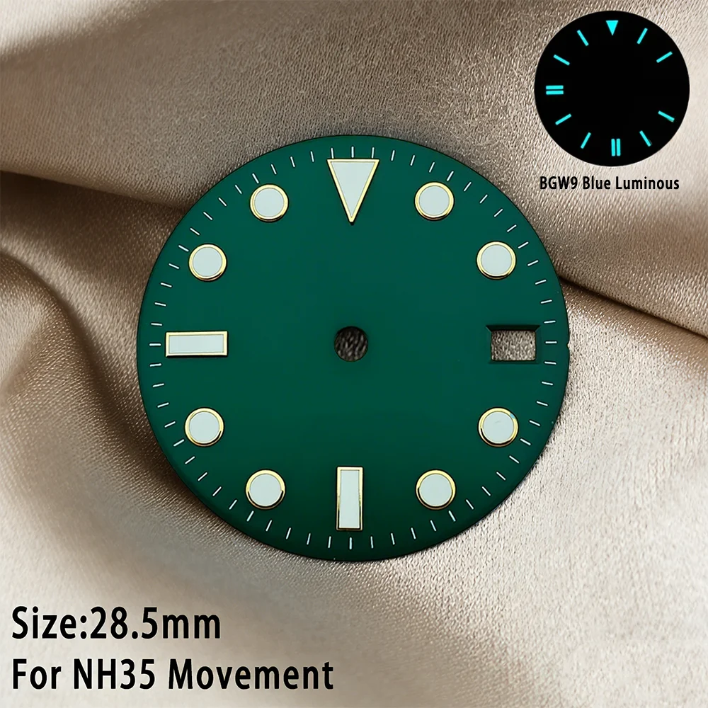 NH35 Zifferblatt 28,5MM Uhrenzifferblatt NH36 Zifferblatt NH35 SUB Zifferblatt BGW9 Blau Leuchtend NH35 Zifferblatt mit Zeigern Kalender Uhrenzifferblatt Modifikation