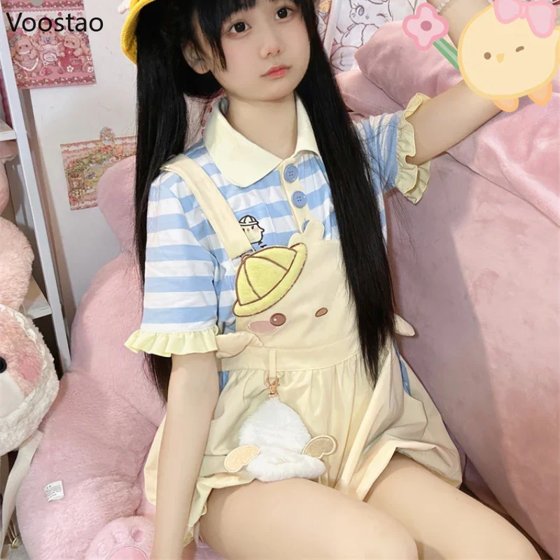 Sweet Lolita Style Shorts Women Casual Kawaii Cartoon Embroidery Overalls Short Pants Japanese Girls Cute Party Bloomers Shorts