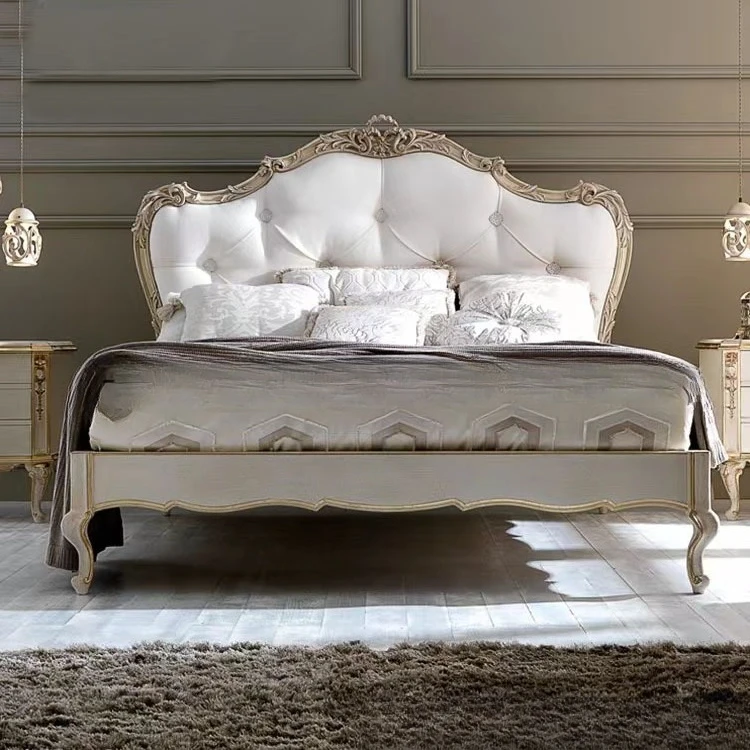 

Французская элитная кровать из цельного дерева, европейская легкая роскошная тканевая мягкая сумка, резная главная спальня, вилла, двуспальная кровать, свадебная кровать