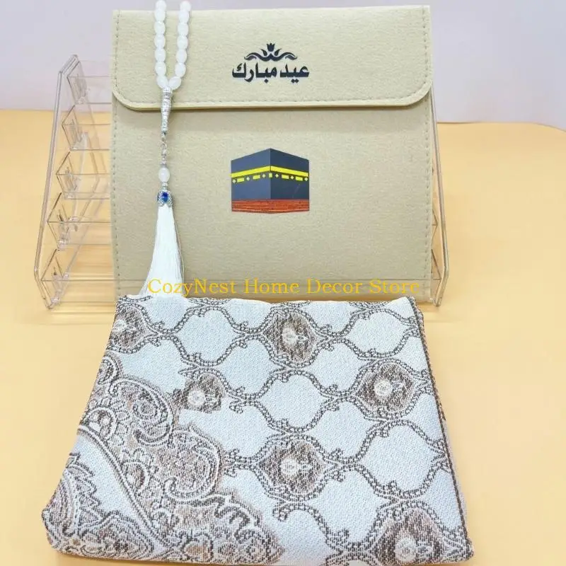 92MF Beautifully Color Prayer Carpet Praying Rug Mat With Beads and Storage Bag Suitable For Women And Men Bayram Gift
