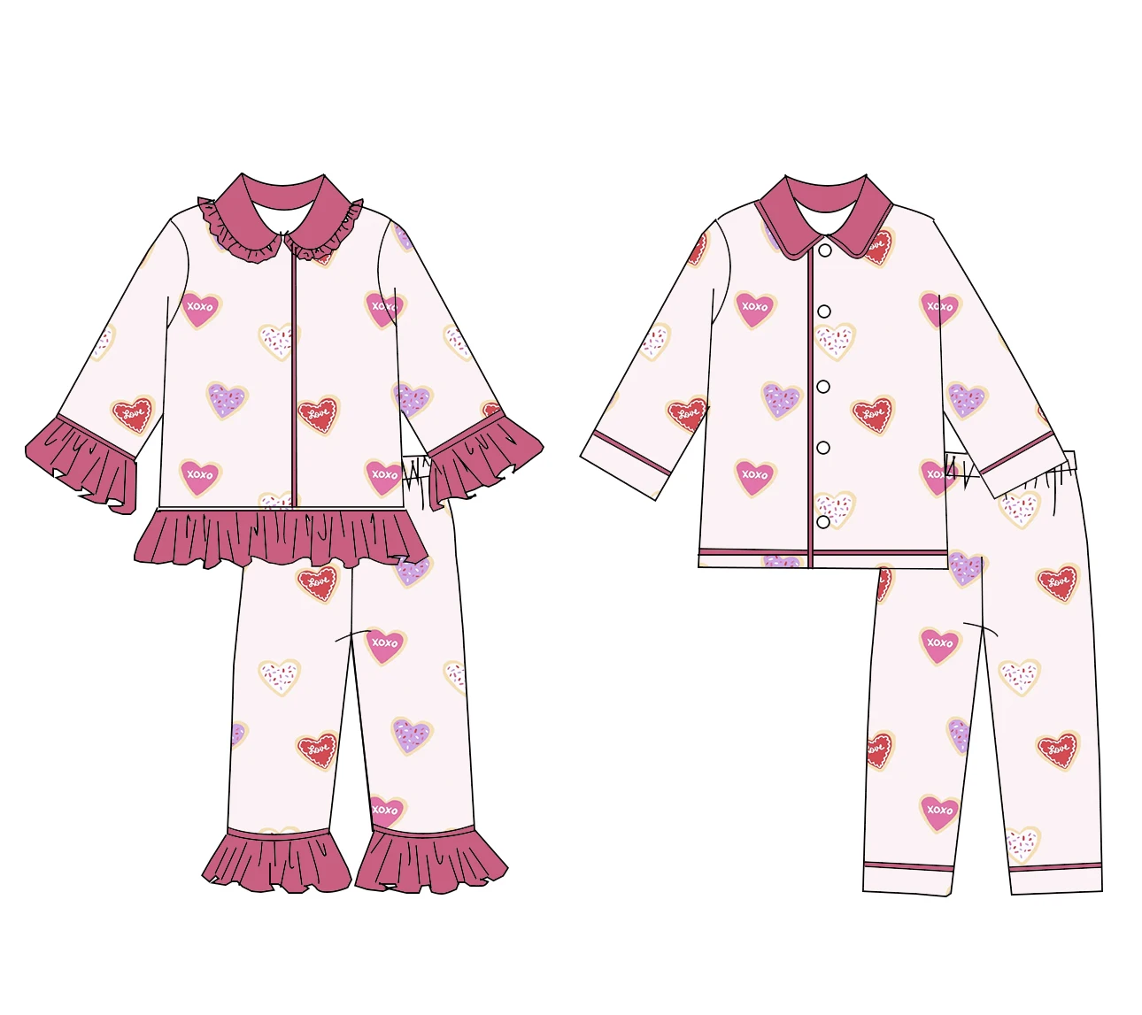 

Valentine's Day Clothing Set for Girls Love Print Cute Girls Long Sleeve Pajama Set Boys Long Sleeve Set Customized