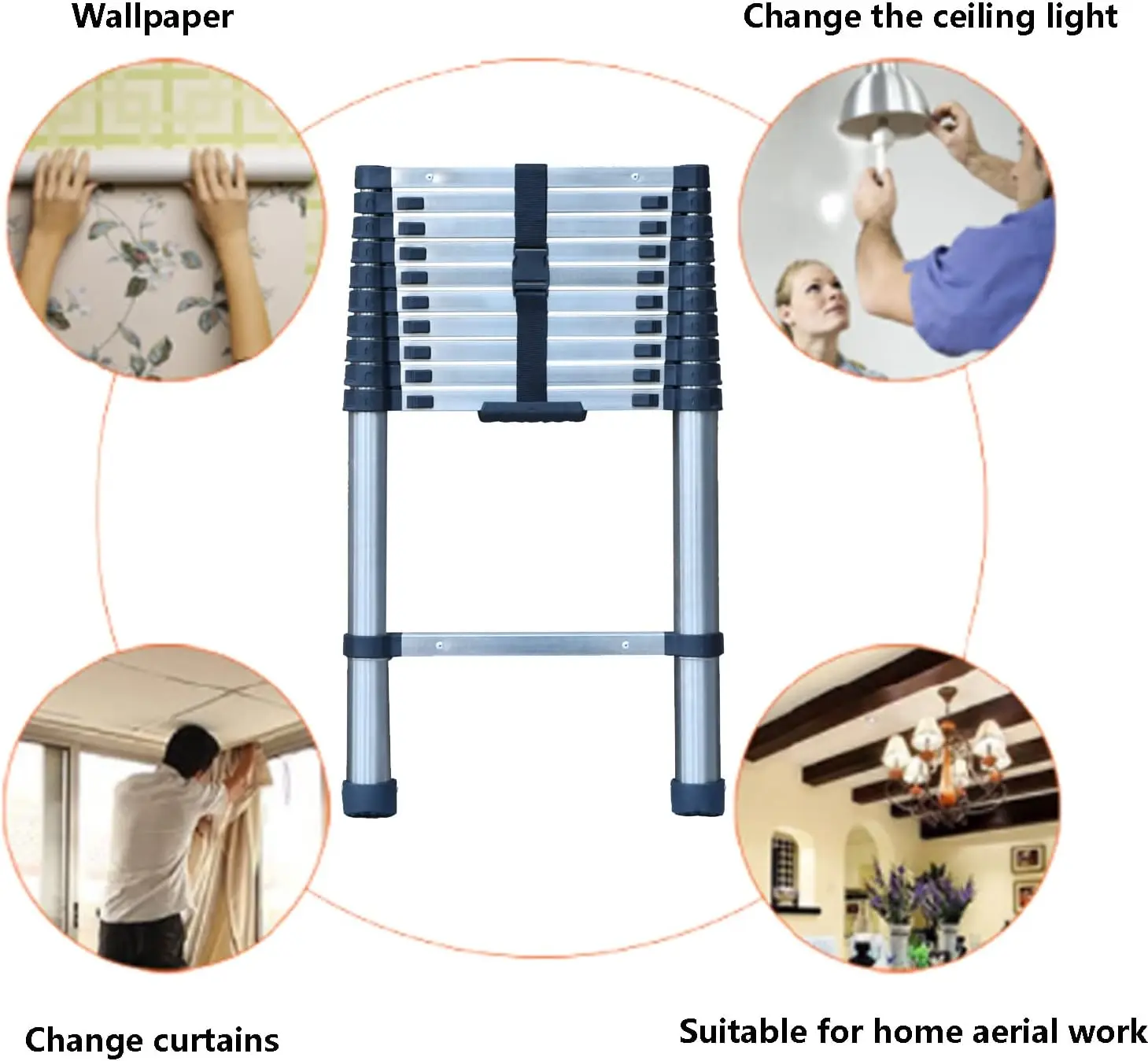 10FT Stainless Steel Extension Ladder for Home Collapsible Ladders 330 Lb Max Capacity, Multi-Purpose Telescopic Ladder for Roof