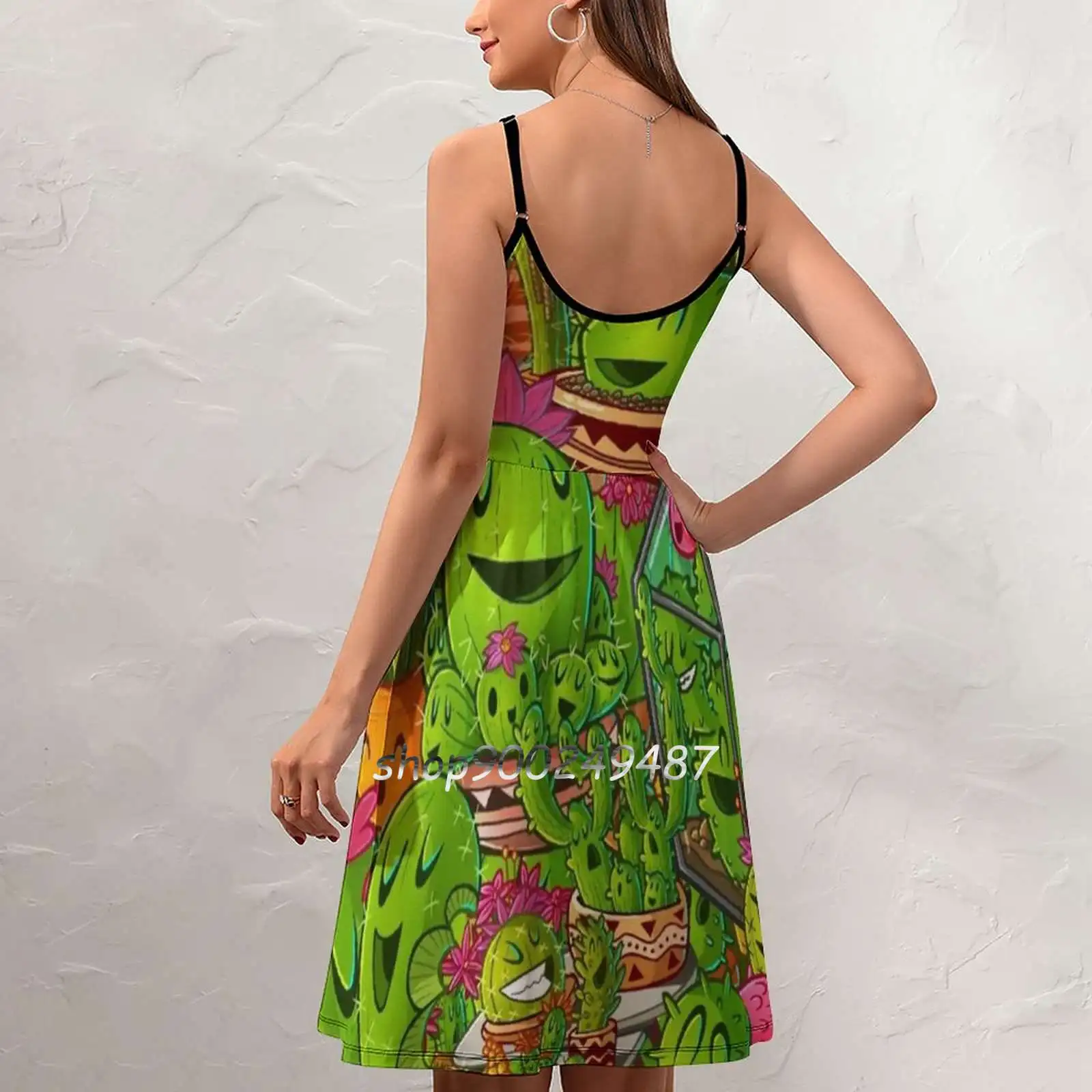 All The Cacti Sling Dress Women Summer Printing Condole Belt Dresses Cactus Cacti 2D Cartoon Plant Family Cactusfamily Cactus