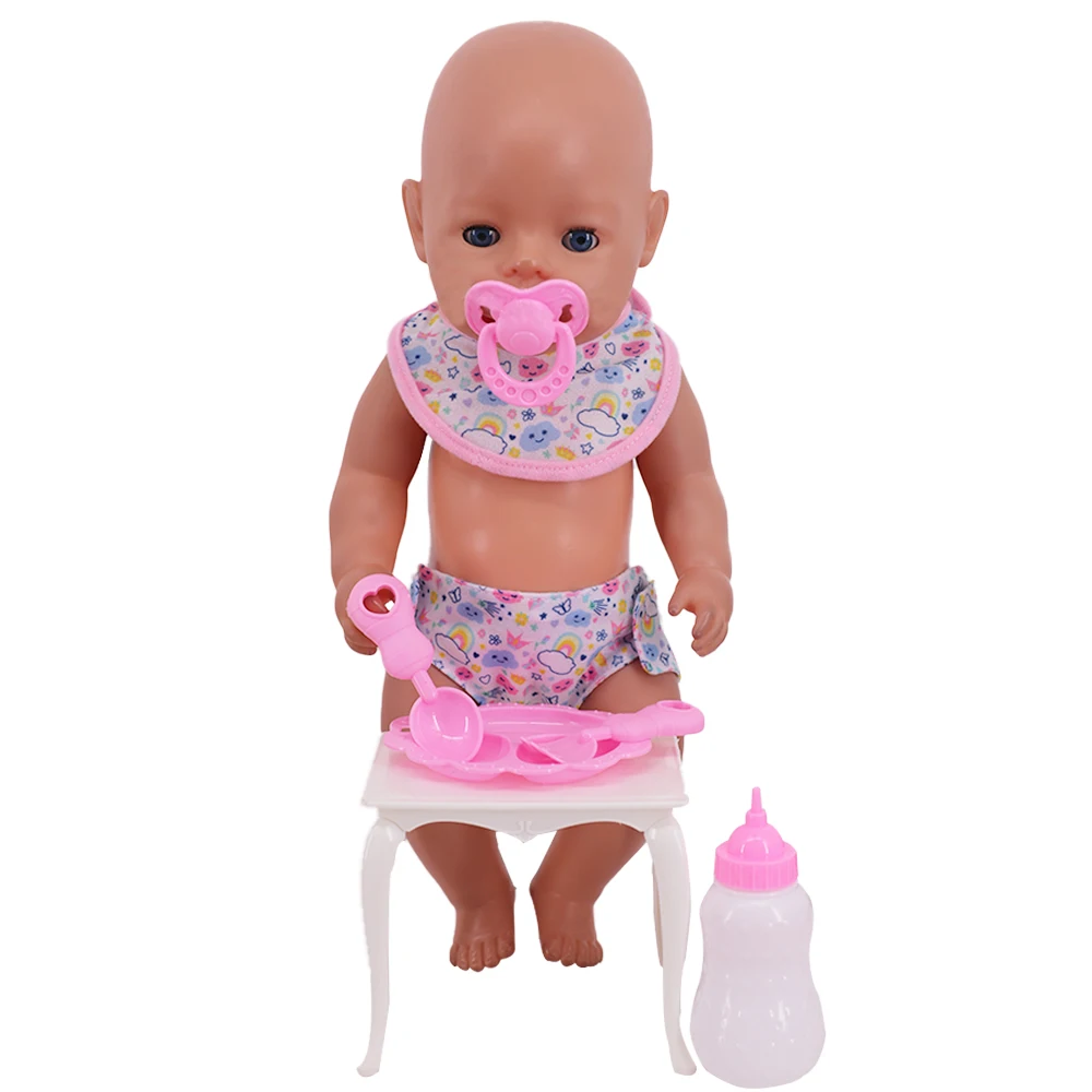 Acessórios para bonecas, toalha de água + roupa íntima para bebê recém-nascido de 43cm e boneca americana de 18 polegadas, fralda babadora para garrafa de bebê, presente de bonecas OG