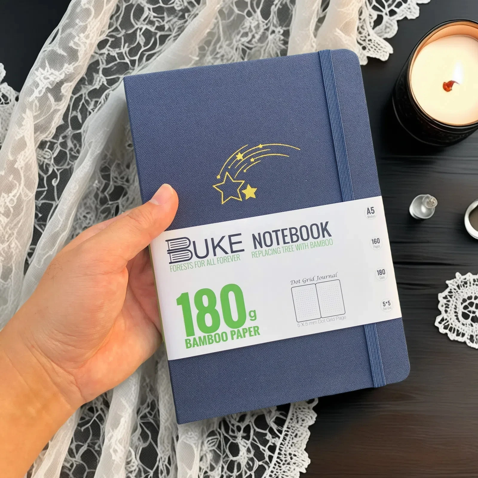 BUJO A5 Dot Grid Notebook – Premium Dotted Journal, 180 g/m2 Papier, silberne Kanten, Hardcover, Taschen- und Geschenkverpackung – Detail 3