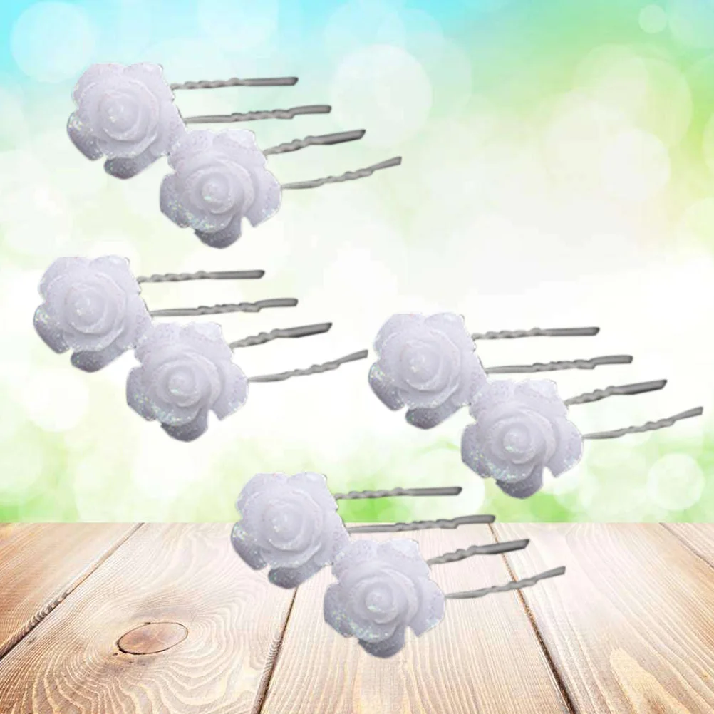 

20Pcs U Shape Bridal Hair Clips White Rose Wedding Headdress Beautiful Accessory for Brides Bridesmaids Evening Party Prom