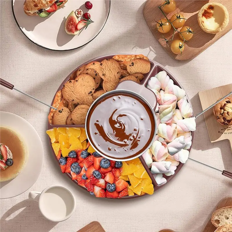 A38T-MINI Electric Chocolate Melting Pot, Melting Fondue Set With 6PCS Forks,Warmer Machine For Milk ,Butter, Candy EU Plug