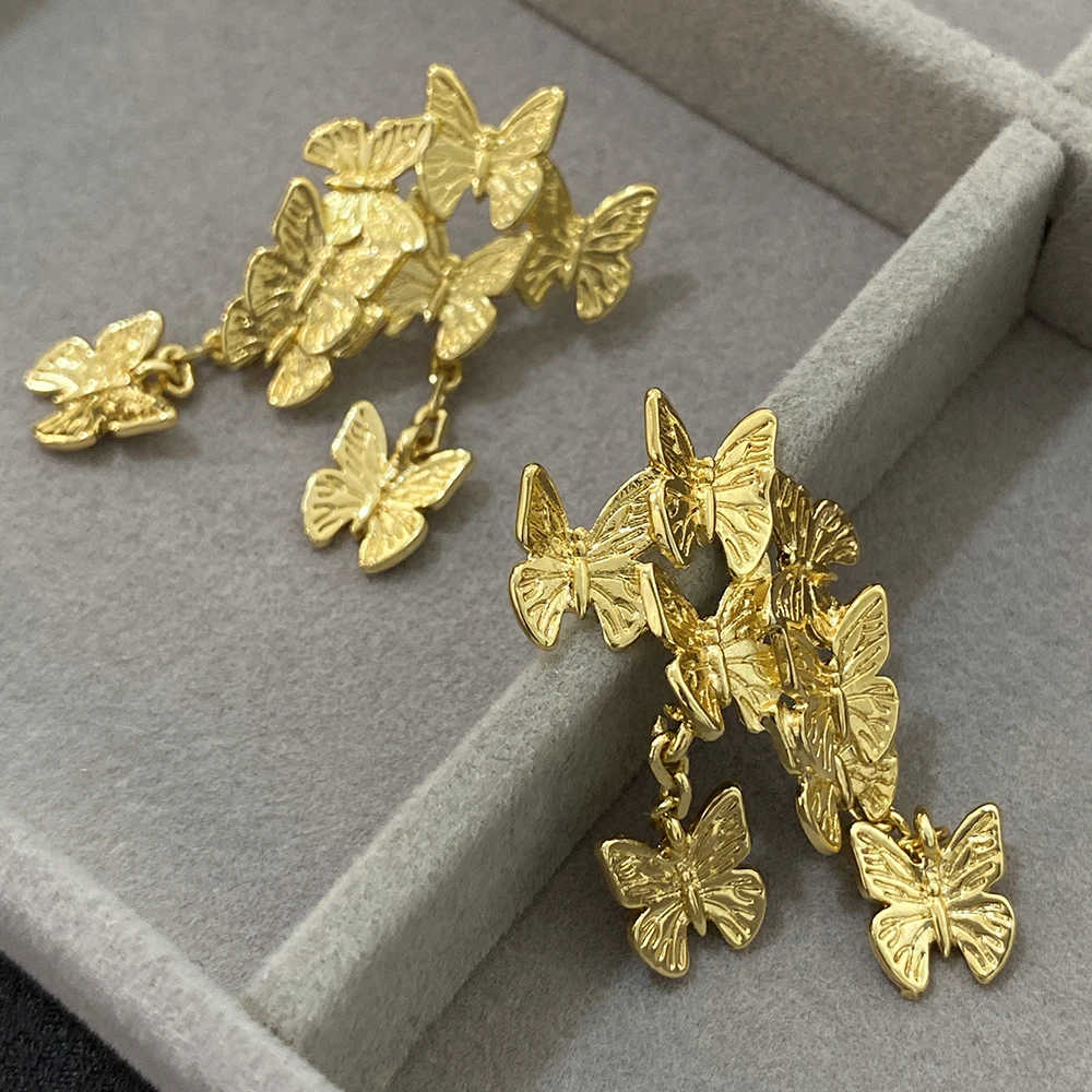 AENSOA Gold Color Lovely Butterfly Tassl Long Drop Earrings for Women Sweet Elegant Animals Dangle Earring Vintage Jewelry Gift