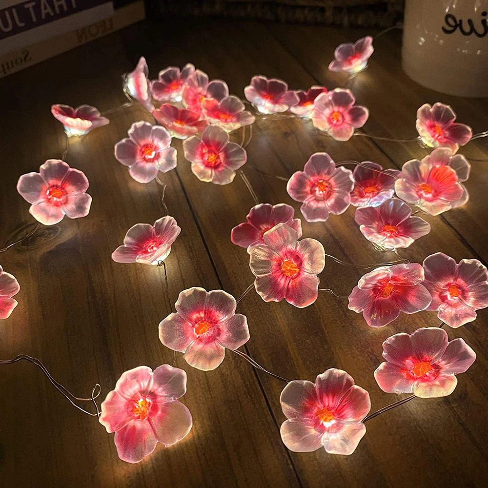 

Cherry Blossom Fairy String Lights 3M 30LEDS Pink Flower String Lamps Battery Powered For Outdoor Christmas Garland Decoration