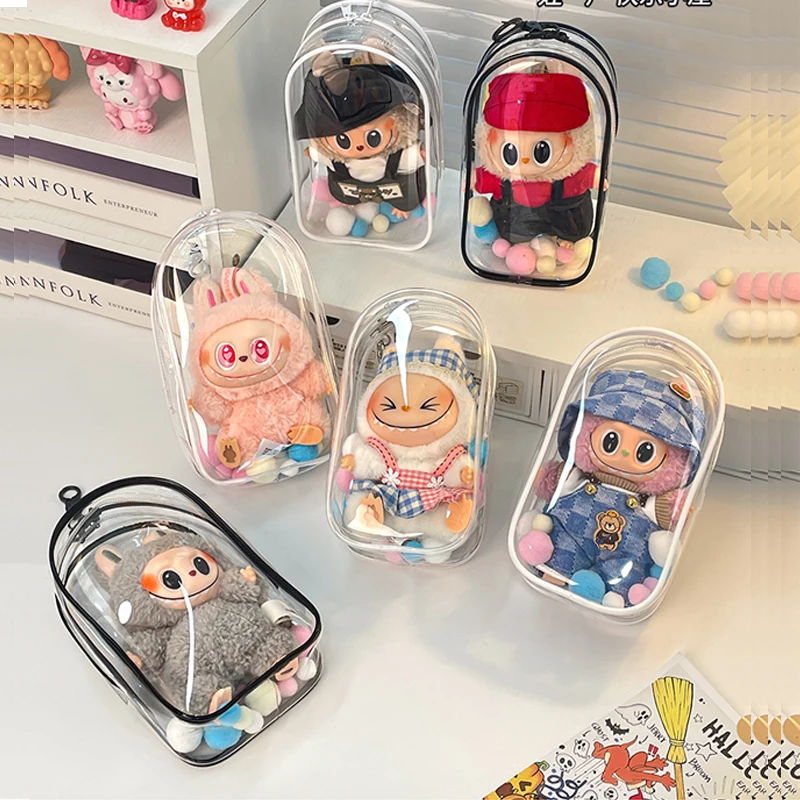 

For 15cm Labubu V2 Sitting Party 15cm Cotton Doll Outfit Crossbody Pain Bag PVC Display Bag