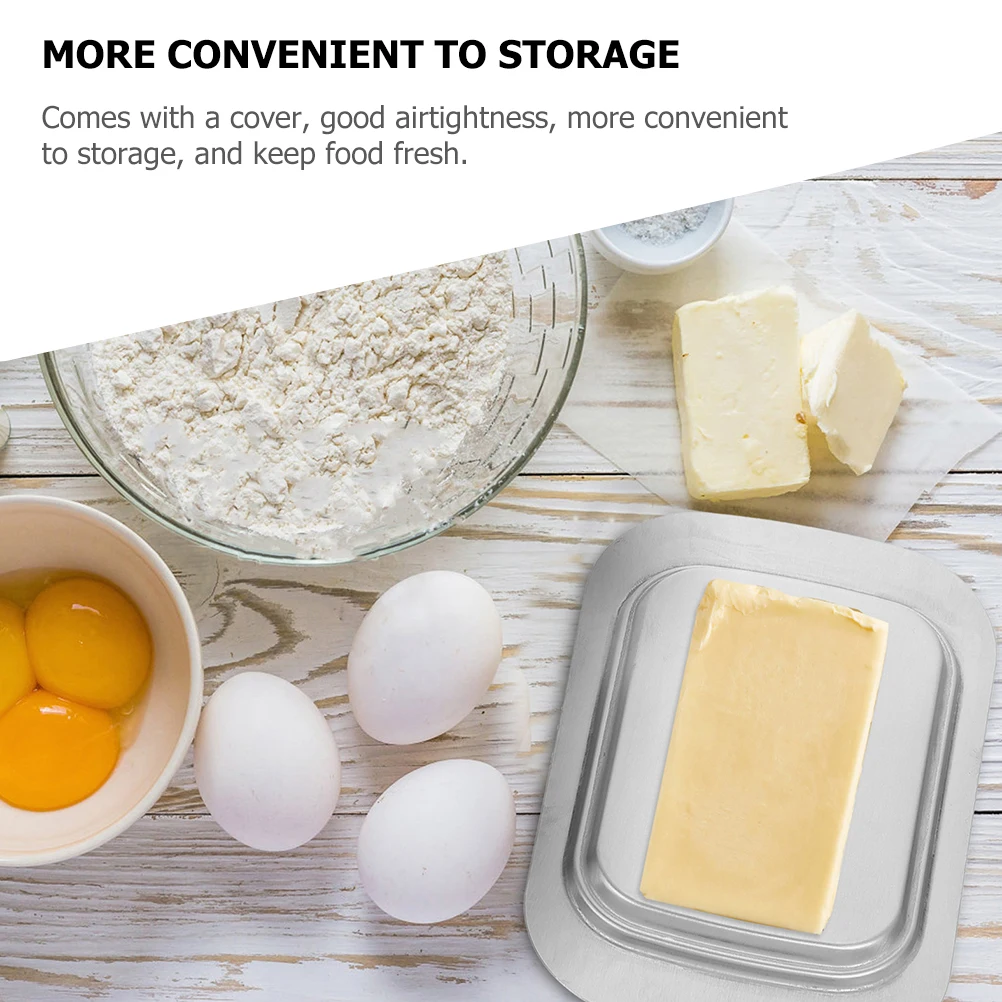 

Stainless Steel Butter Box Airtight Food Storage Container Dustproof Household Butter Tray Lid for Dessert