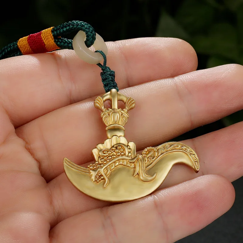 Pure copper bell, , axe, and sword – four ritual objects – , necklace, Vajra staff pendant