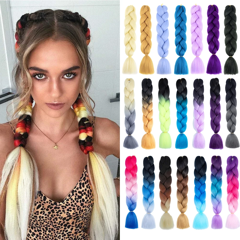 Jumbo Vlechten Haar Premium Synthetische Voorgespannen Doos Vlechten Haarstukjes 24 "Zachte Kleurrijke Twist Regenboog Kleuren Hair Extensions