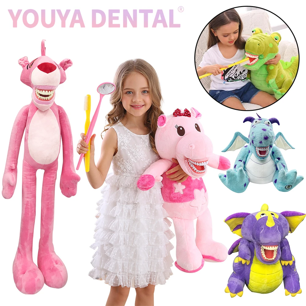 Large Animal Plush Doll Doll Dental Plush Doll Toothbrush Toy with Teeth Model for Children Dental Brushing Teaching Tool Gift