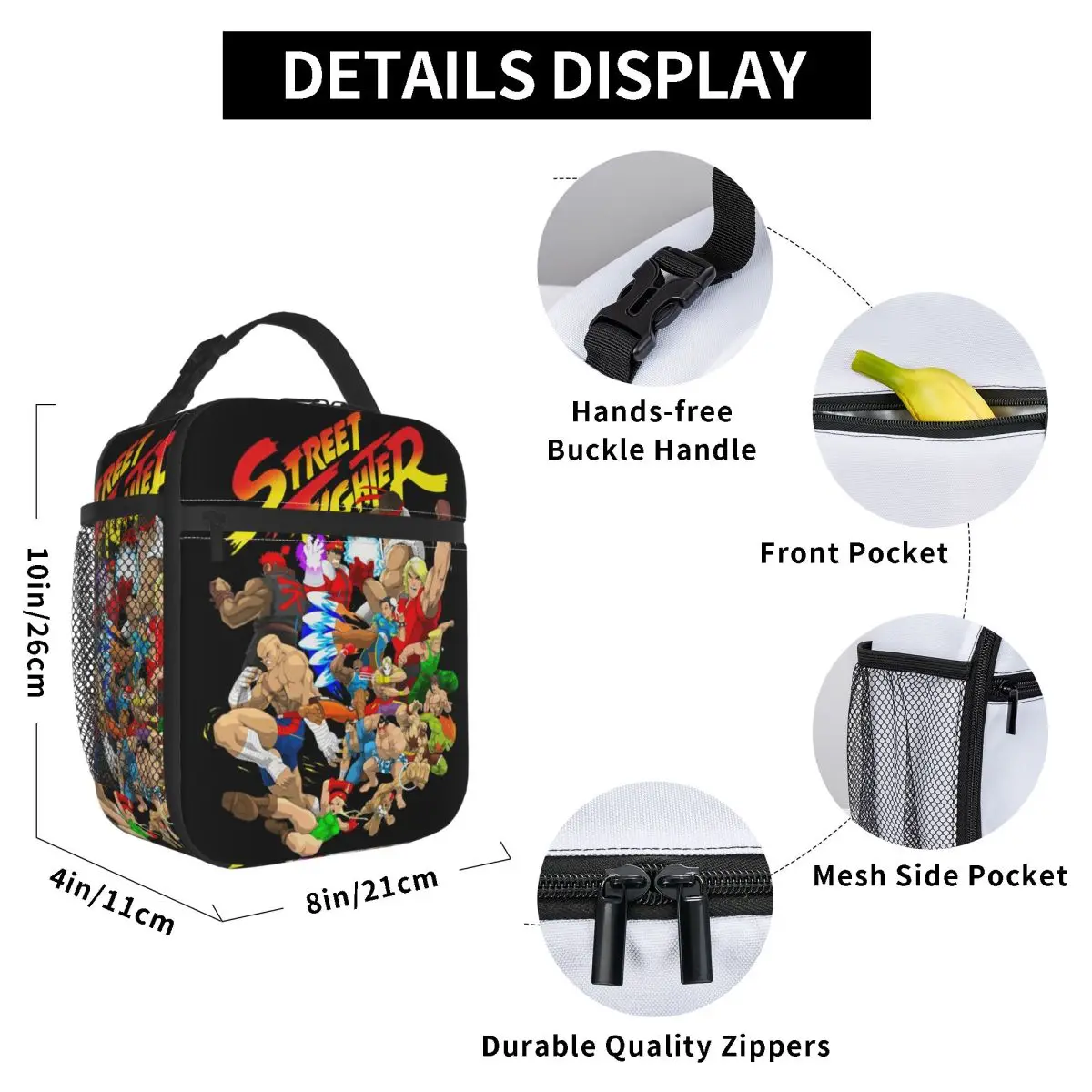 Game Super Street Fighter World Warriors Insulated Lunch Bag for Women Office Cooler Thermal Food Box Tote Portable Lunch