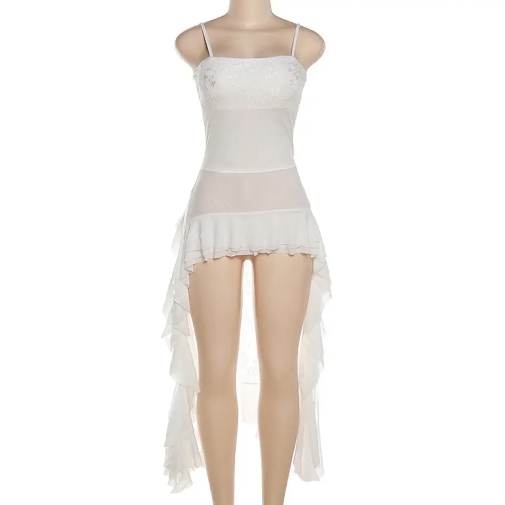 جديد البوليستر خارج الكتف اللباس أكمام غير النظامية الدانتيل الربط اللباس فستان الصيف