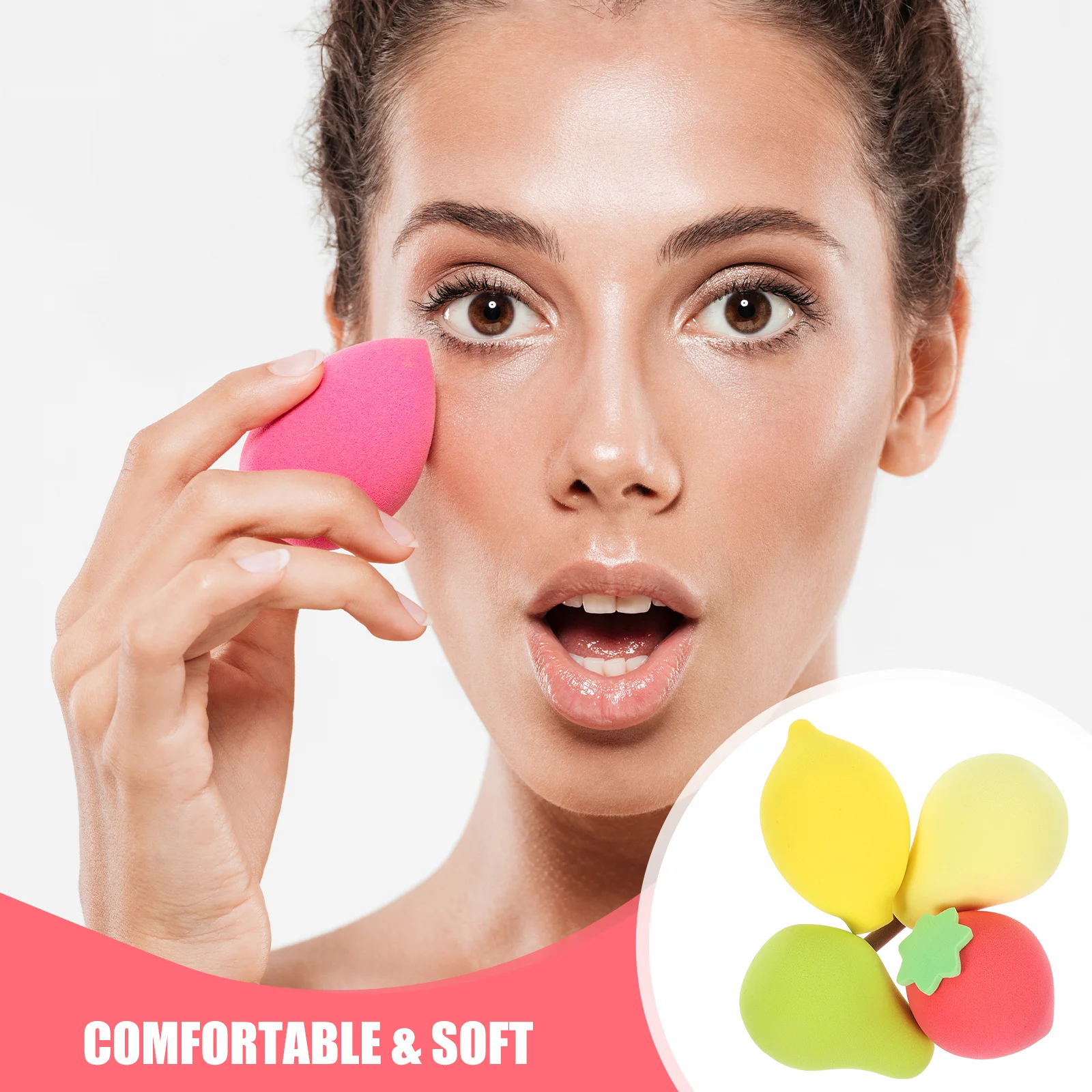4 pçs esponjas de maquiagem de frutas cores suaves e delicadas cosméticos portáteis ferramentas de maquiagem feminina fundação pó puff