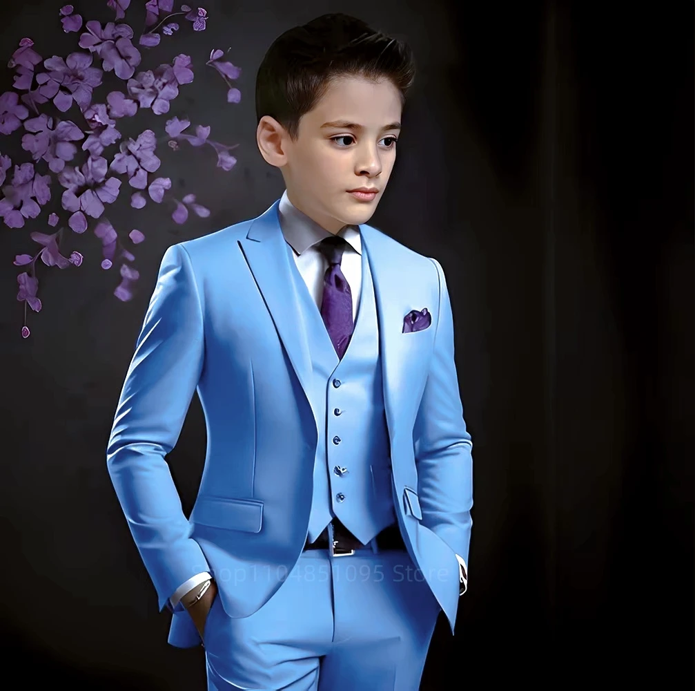 

Classic Blue 3 Pcs Suits For Boys School Activities Custom Slim Fit Blazer Vest Pants Birthday Party Kid Fashion Outfits Clothes