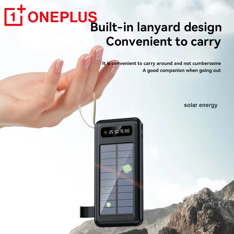 بنك الطاقة الشمسية OnePlus بسعة 50000 مللي أمبير في الساعة، بطارية شحن سريع، كابلات USB مزدوجة مع حامل هاتف محمول