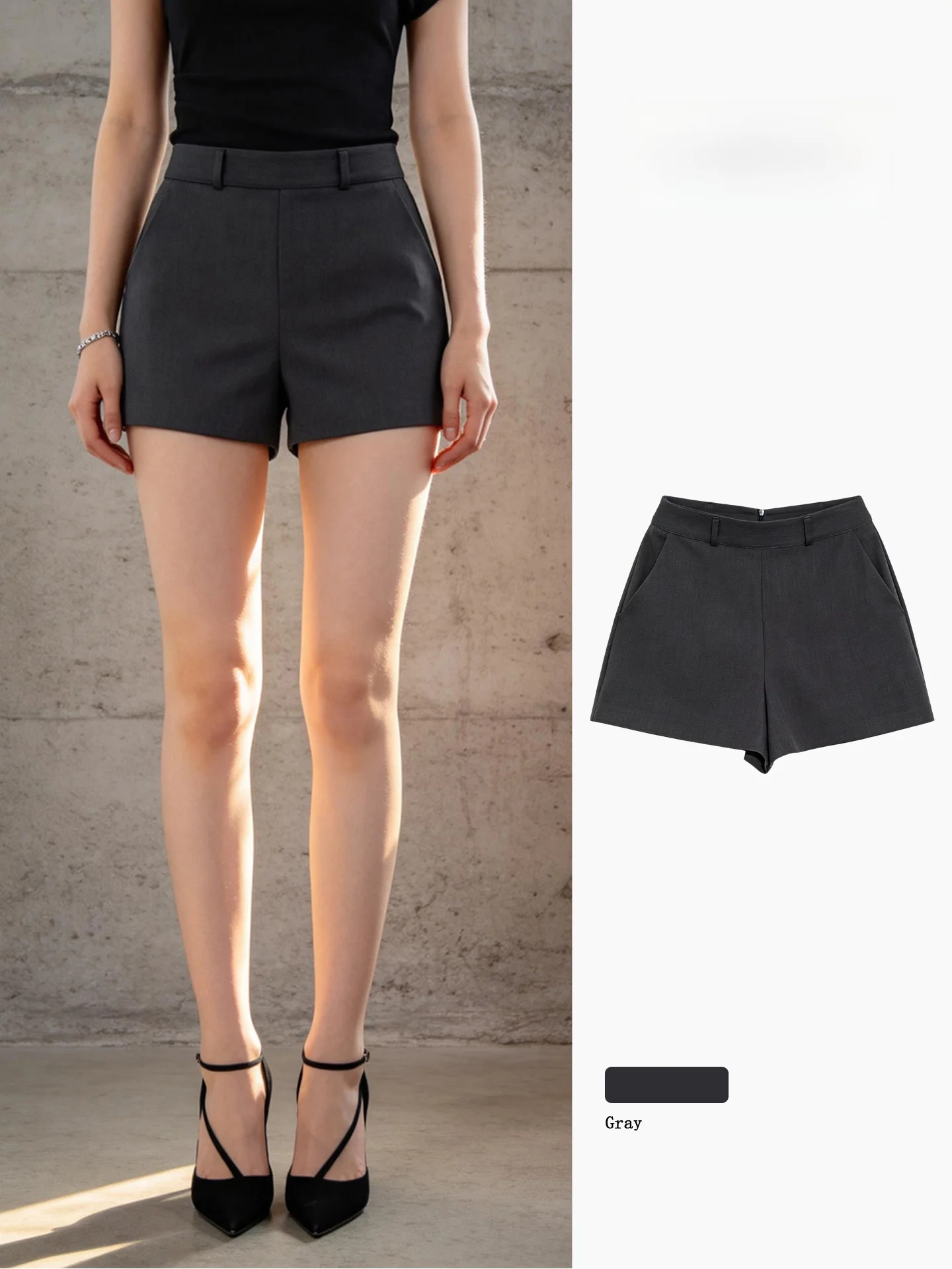 

Gray High Waist Suit Shorts Women Summer Slimming Versatile Hot Pants Commute Miniature Outerwear A-Line Straight Casual Pants