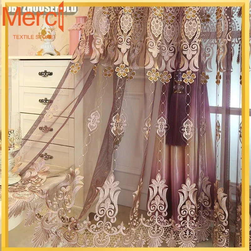 

New European High-end Embossed Embroidery Window Screen Luxury Curtains For Living Dining Room Bedroom Balcony Customize