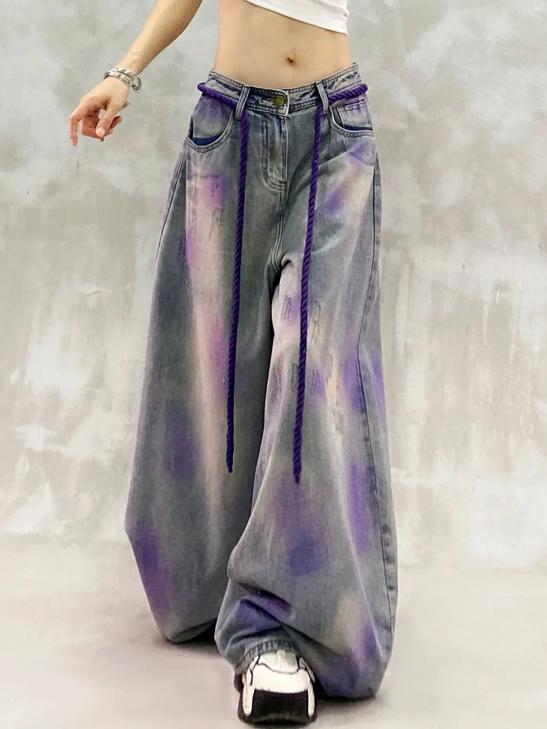 

High Waist Wide Leg Straight Cut Jeans Women's Summer New Style Knife Washed Painting Slimming Versatile Casual Denim Pants