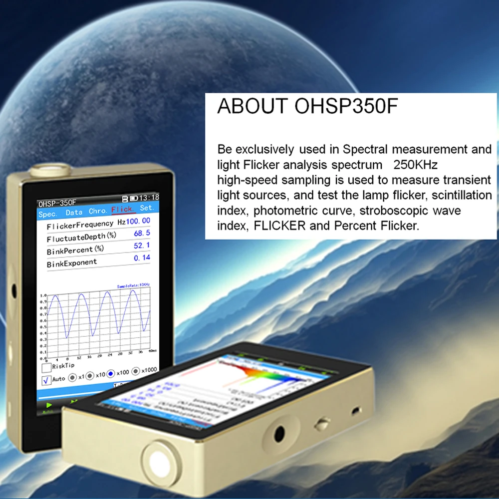 380-780nm Visible Flicker Spectrometer Light meter OHSP350F