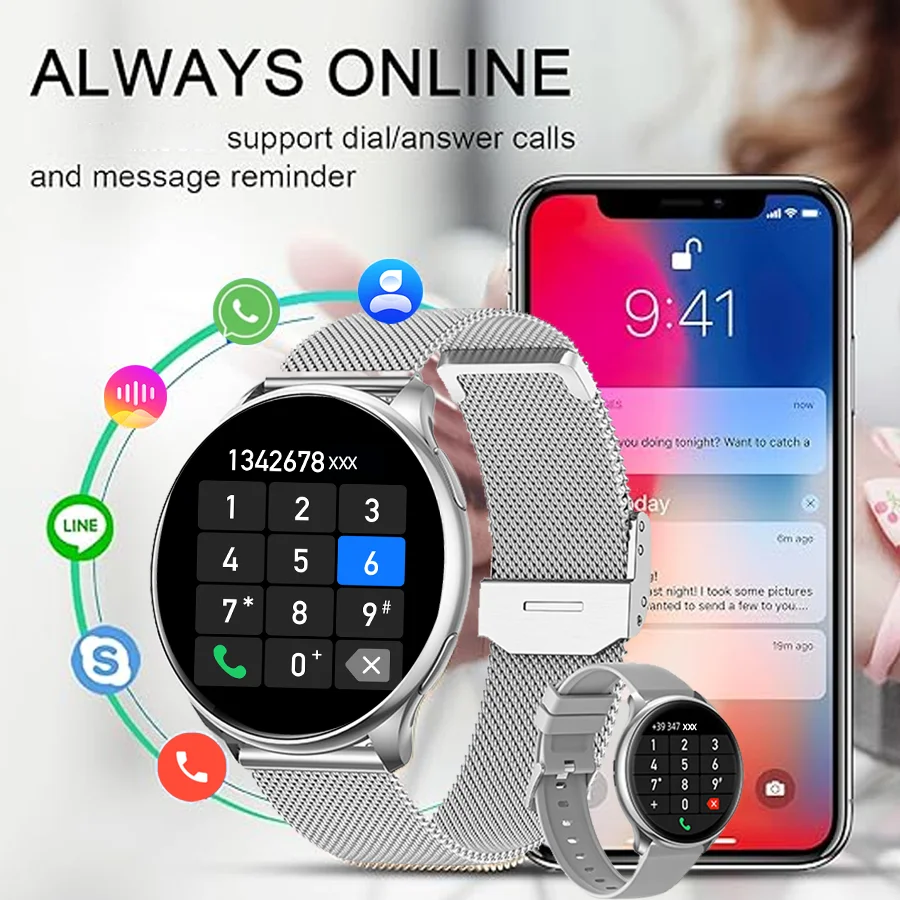 ساعة Little Meatball الذكية للسيدات شاشة لمس كاملة رياضية للياقة البدنية IP67 مقاومة للماء بلوتوث لساعة Android iOS الذكية