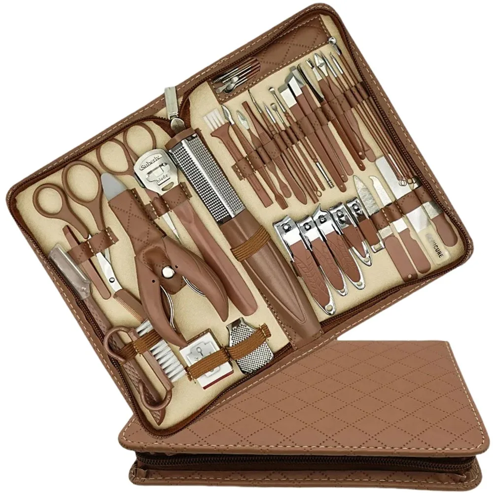 

42PCS Stainless Steel Manicure Set Stainless Steel Fingernails Nail Clipper Kit Toenails With Zipper Leather Bag Nail Care Tools