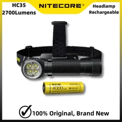 NITECORE HC35 latarka czołowa ładowana przez USB 2700 lumenów z baterią NL2140HP 4000 mAh reflektor w kształcie litery L latarka LED