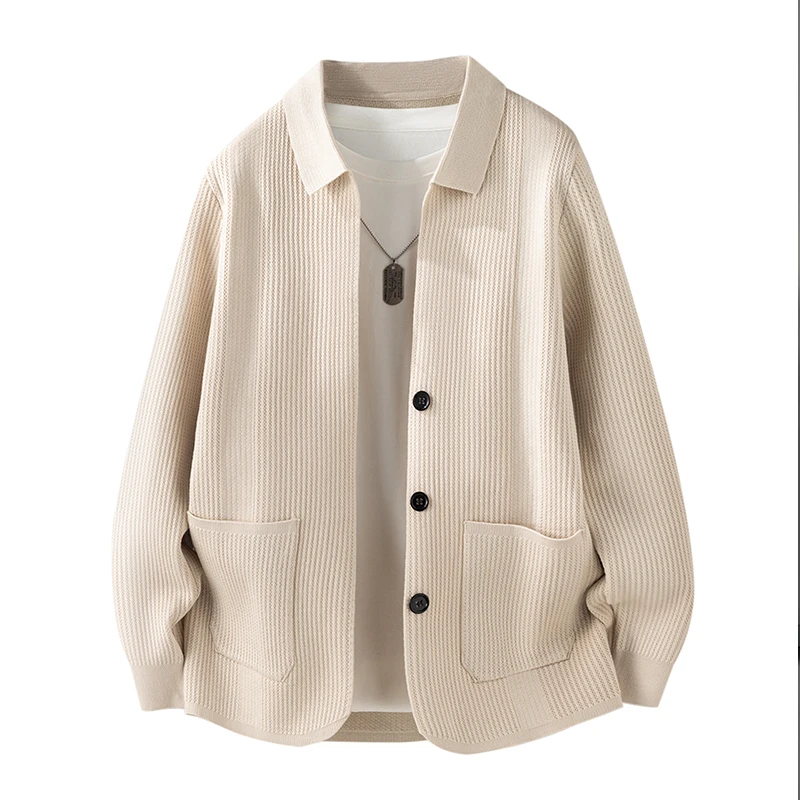 

Высококачественный вязаный кардиган для мужчин, свободный крой, повседневный, модный, трендовый, весна-осень, новый стиль, из полиэстеровой смеси, с длинными рукавами