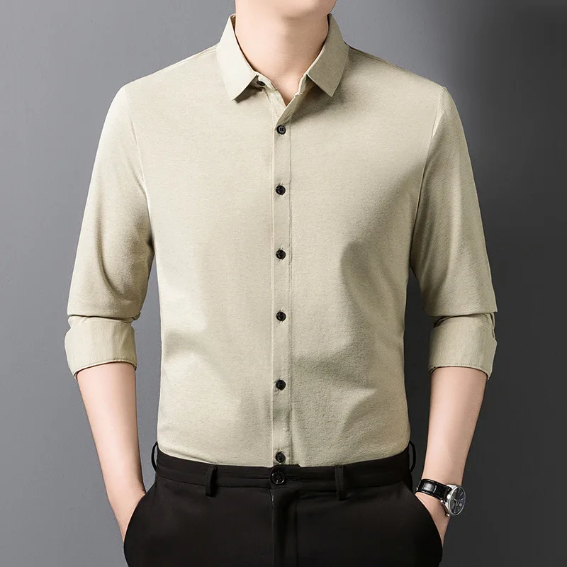 

4% шерсть премиум-класса мужская классическая рубашка с длинным рукавом с лацканами однотонные пуговицы деловая повседневная офисная одежда классическая официальная мужская рубашка
